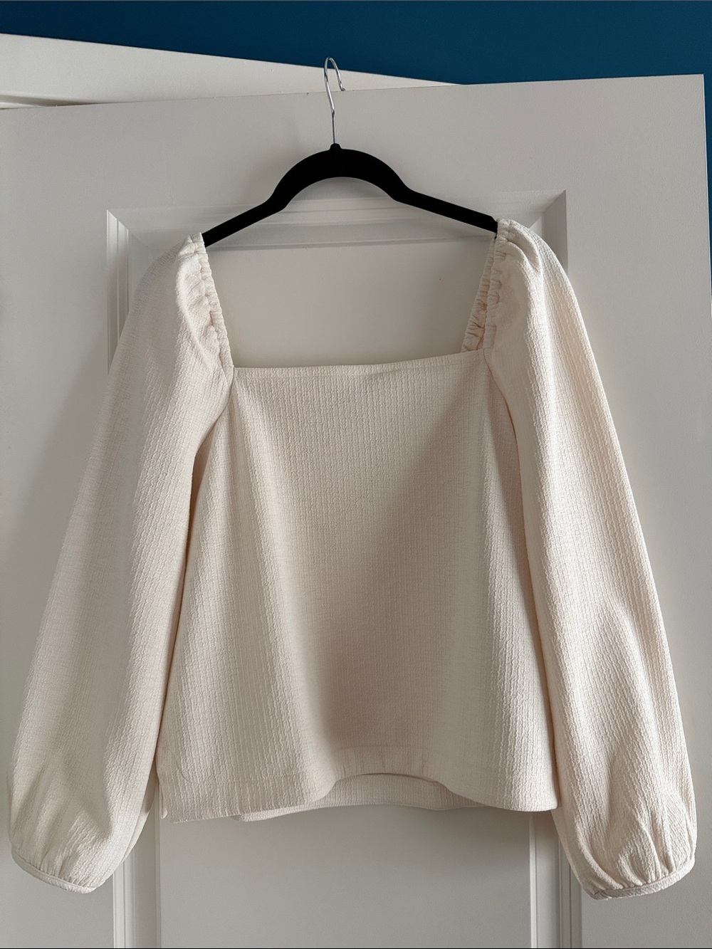 Madewell Square Neck Textured Blouson Sleeve Top in Cream